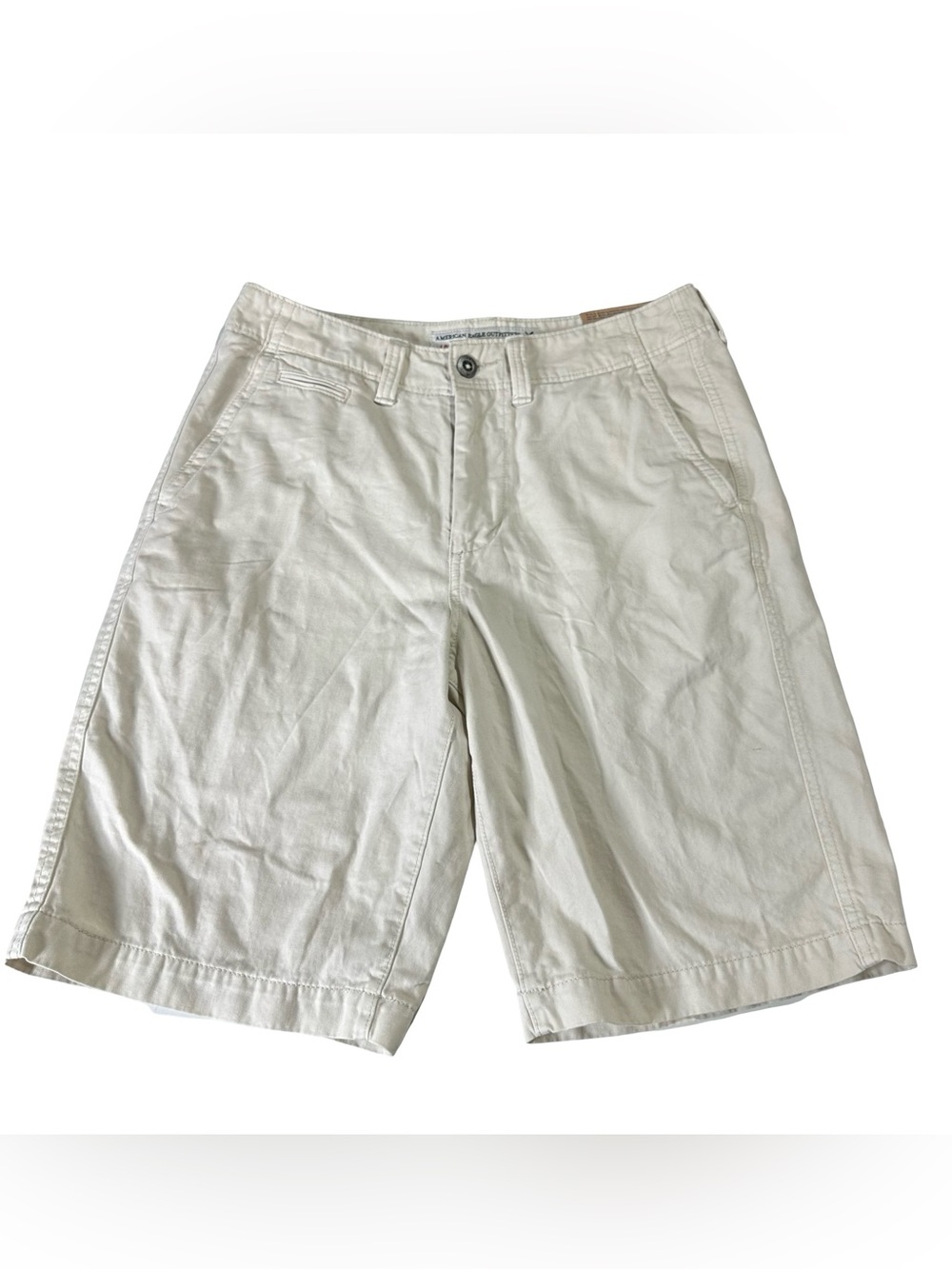 American Eagle Longboard Shorts Sz 32 Khaki Beige Below Knee Cotton Twill NWT